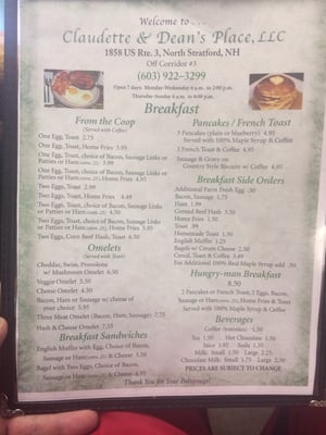 Menu photo 2 Claudette & Dean's Place North Stratford, NH Menu photo 2 Claudette & Dean's Place North Stratford, NH