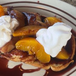 Airport Diner - Peach French toast with a raspberry sauce