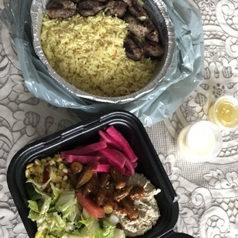 Jerusalem Restaurant - Beef kabob, rice, salad, baba ghanoush, pickled turnips, okra - Middle Eastern Near Me - Toronto, Ontario