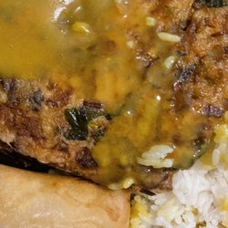 Canton Chinese Restaurant - Scrumptious Vegetable Egg Foo Young, Spring Roll and Steamed Rice with light and tasty sauce!