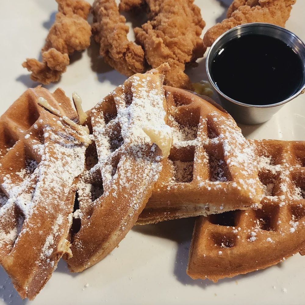 George Restaurant - Chicken and waffles. They forgot the whip cream and didn't have the strawberry topping that was on the menu. - Desserts Near Me - Hampton, Virginia George Restaurant - Chicken and waffles. They forgot the whip cream and didn't have the strawberry topping that was on the menu. - Desserts Near Me - Hampton, Virginia
