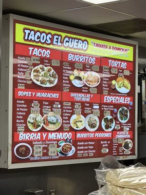 Menu photo 1 Tacos El Guero Fontana, CA