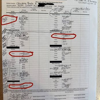 The Monterey Apartments - This is the move-in checklist that documented the pre-existing flooring damage. - Apartments Near Me - Corona, California The Monterey Apartments - This is the move-in checklist that documented the pre-existing flooring damage. - Apartments Near Me - Corona, California