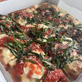 Pedroso's Pizza - Margherita Detroit style but I think is on the menu as granny style. Amazingly delicious! - Pizza Near Me - Austin, Texas Pedroso's Pizza - Margherita Detroit style but I think is on the menu as granny style. Amazingly delicious! - Pizza Near Me - Austin, Texas