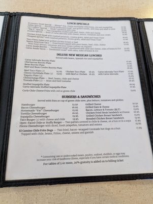 Menu photo 6 El Camino Dining Room Albuquerque, NM