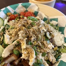 Poco Vino Wine Shop & Event Space - Green goddess grilled chicken salad and cup of tomato bisque