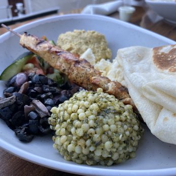 Pinched on the River - Toasted Pearl CousCous with chicken kabob - Mediterranean Near Me - Chicago, Illinois Pinched on the River - Toasted Pearl CousCous with chicken kabob - Mediterranean Near Me - Chicago, Illinois