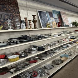 Bargain Thrift Store - Pots, pans, bakeware and home decor.