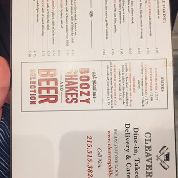 Cleavers - Back of menu - Cheesesteaks Near Me - Philadelphia, Pennsylvania