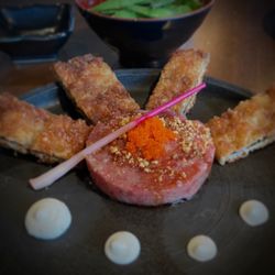Yuka Sushi Bar - O-Toro Tartare with house-made, crispy rice bread