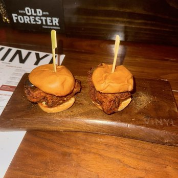 VINYL - Hot Honey Chicken Sliders - New American Near Me - Charlotte, North Carolina VINYL - Hot Honey Chicken Sliders - New American Near Me - Charlotte, North Carolina