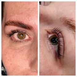 Clarity By Hannah Brie - Brow lamination on left and lash lift and tint on right.