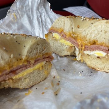Wholy Bagel - Taylor ham, cheddar, and egg on an everything bagel - Bagels Near Me - Austin, Texas Wholy Bagel - Taylor ham, cheddar, and egg on an everything bagel - Bagels Near Me - Austin, Texas
