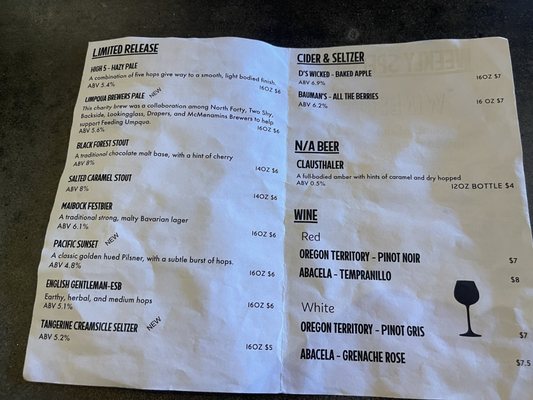 Menu photo 2 North Forty Beer Roseburg, OR Menu photo 2 North Forty Beer Roseburg, OR