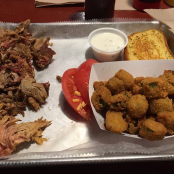 Graham's Smokehouse - Pulled pork platter with fried okra & had a side salad (lettuce , cheese, and tomato). - Smokehouse Near Me - Cape Canaveral, Florida Graham's Smokehouse - Pulled pork platter with fried okra & had a side salad (lettuce , cheese, and tomato). - Smokehouse Near Me - Cape Canaveral, Florida