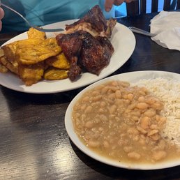 Half a chicken plantains or the side of rice and beans Half a chicken plantains or the side of rice and beans