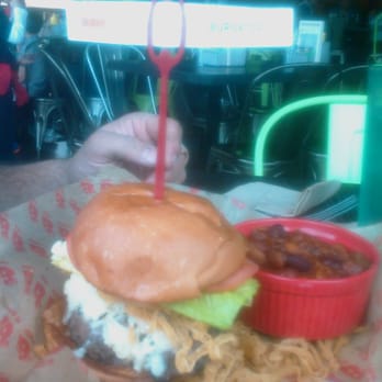 Burgatory - Robinson - Beef burger with cheddar, onion straws, and "naked" beans - Burgers Near Me - Pittsburgh, Pennsylvania Burgatory - Robinson - Beef burger with cheddar, onion straws, and "naked" beans - Burgers Near Me - Pittsburgh, Pennsylvania