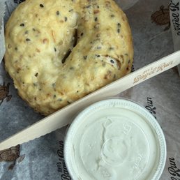 Asiago everything with side of cream cheese Asiago everything with side of cream cheese
