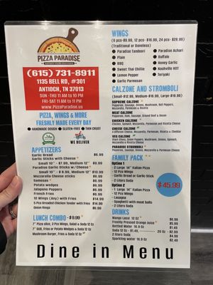 Menu photo 2 Pizza Paradise Antioch, TN