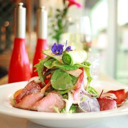Palastecke - Restaurant & Café im Kulturpalast - Gemischter Radebeuler Zupfsalat mit saisonalem Gemüse und Honig-Thymianvinaigrette, dazu kalt aufgeschnittenes Roastbeef