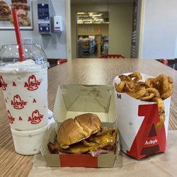 Arby's - L to R: Med Vanilla Shake, Smokehouse Brisket, Med Curly Fries