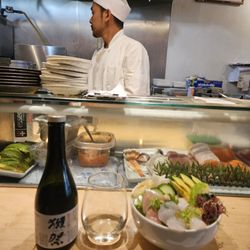 Murakami - Chirashi Sushi Bowl; Dassai 45 Junmai Sakè (sah keh)