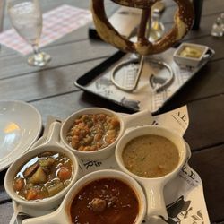 Steinhaus Keller - Soup flight and Giant Bavarian Pretzel