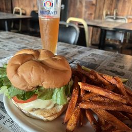 a burger and fries on a plate