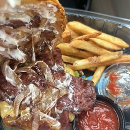 Deluxe Turkey burger with side of fries