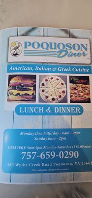 Menu photo 1 Poquoson Diner Poquoson, VA Menu photo 1 Poquoson Diner Poquoson, VA