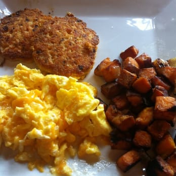 HLS Juice Bar & Grill - Salmon croquettes, eggs w/ cheese and sweet potato home fries! - New American Near Me - Maplewood, New Jersey