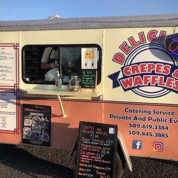 Delicious Crepes & Waffles - Their trailer with their menu on the left ride of he trailer - Creperies Near Me - Pasco, Washington