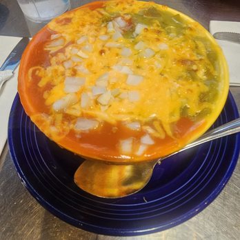 Duran Central Pharmacy - Bowl of red and green chile with beans and cheese - Mexican Near Me - Albuquerque, New Mexico