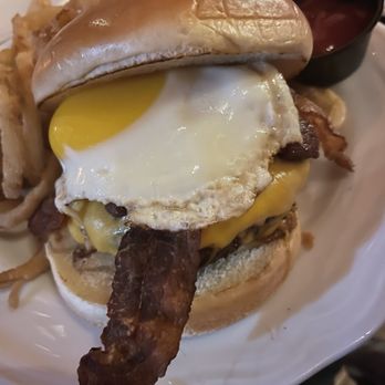 Gigglewaters - The Meat Wagon. Wagyu beef with bacon strips, butcher block bacon, cheddar cheese and a fried egg. - American Near Me - Safety Harbor, Florida Gigglewaters - The Meat Wagon. Wagyu beef with bacon strips, butcher block bacon, cheddar cheese and a fried egg. - American Near Me - Safety Harbor, Florida