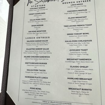 The Switchboard - Menu - Hawaiian Near Me - Oceanside, California