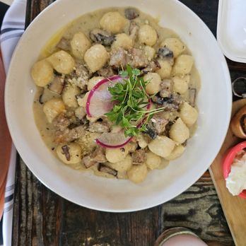 Farmer's Table - Asiago stuffed gnocchi with sausage and mushroom cream sauce - New American Near Me - La Mesa, California Farmer's Table - Asiago stuffed gnocchi with sausage and mushroom cream sauce - New American Near Me - La Mesa, California
