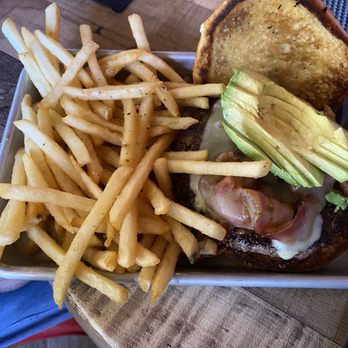 Cactus Jack's Saloon & Grill - Airplane burger with fries and avocado! The best burger and the special comes with a draft beer $14.99. - Bars Near Me - Evergreen, Colorado