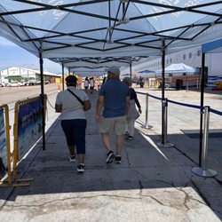 Mazatlán Cruise Terminal - Shaded tents that lead from tram to ship