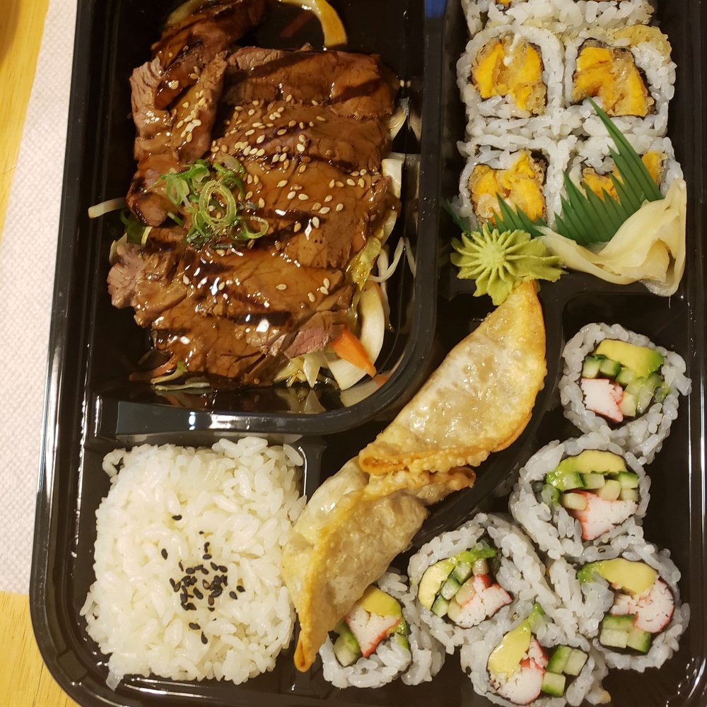 Markham Sushi - Beef Teriyaki and Yam Roll Dinner Bento Combo - Sushi Bars Near Me - Markham, Ontario Markham Sushi - Beef Teriyaki and Yam Roll Dinner Bento Combo - Sushi Bars Near Me - Markham, Ontario