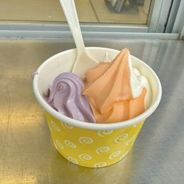 Black raspberry, orange, and vanilla soft serve Black raspberry, orange, and vanilla soft serve