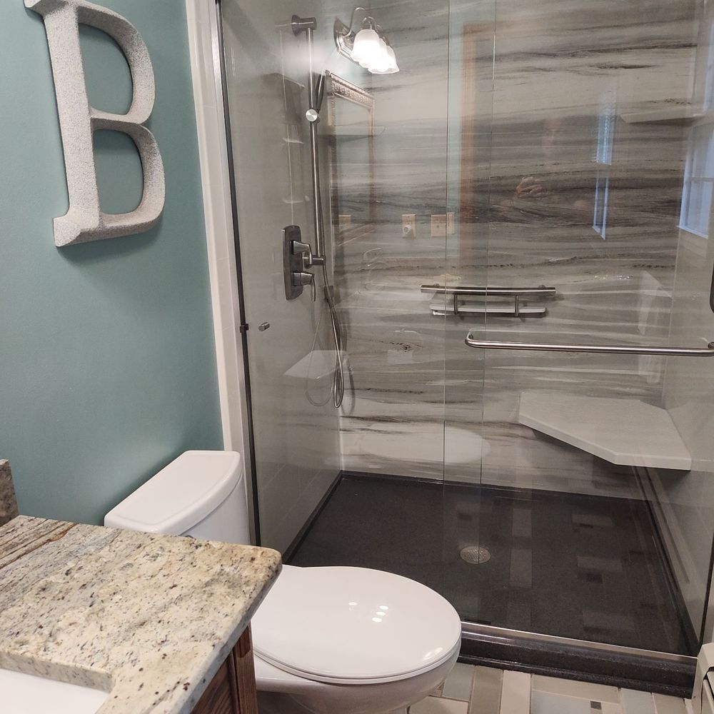 The newly renovated shower in the existing bathroom. The newly renovated shower in the existing bathroom.