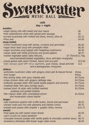 Menu photo 7 Sweetwater Music Hall Mill Valley, CA Menu photo 7 Sweetwater Music Hall Mill Valley, CA