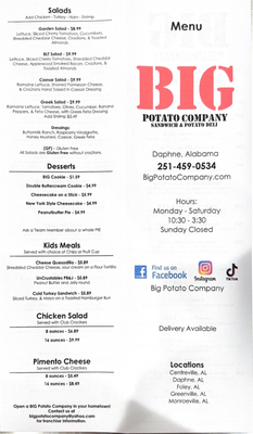 Menu photo 2 Big Potato Company Daphne, AL Menu photo 2 Big Potato Company Daphne, AL