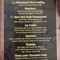 Laurel Pizzeria - Desert menu