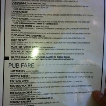 The Cove Inn - Lunch Menu - Hotels Near Me - Westport, Ontario