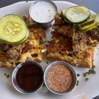 Tupelo Honey Southern Kitchen & Bar - Mac-N-Cheese Waffles with Asheville Hot Fried Chicken* - Southern Near Me - Myrtle Beach, South Carolina