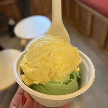 Perlas Ice Cream - Buko Pandan (bottom) and Mais Con Queso (top) - Ice Cream & Frozen Yogurt Near Me - Glendale, California