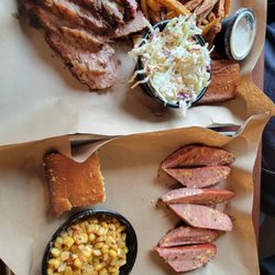 Mission BBQ - Brisket, fries, jalapeño sausage, Cajun corn & coleslaw