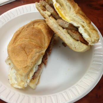 LIC Bagel - Egg, sausage and Swiss cheese on a roll - Bakeries Near Me - Astoria, New York