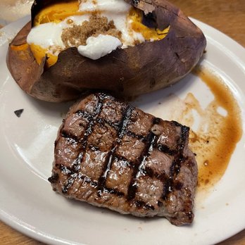 Texas Roadhouse - My 6oz. Sirloin Steak Dinner is medium yum  Sweet potato and cinnamon butter  Great now I'm hungry again - Steakhouses Near Me - Bloomington, Indiana